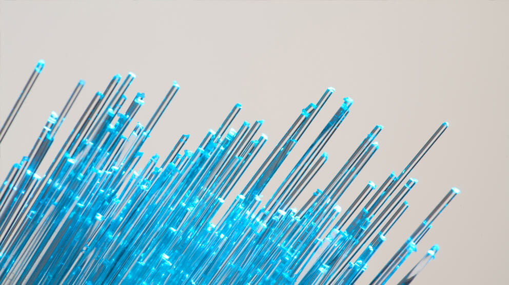 Cyan lights fibre optic cable