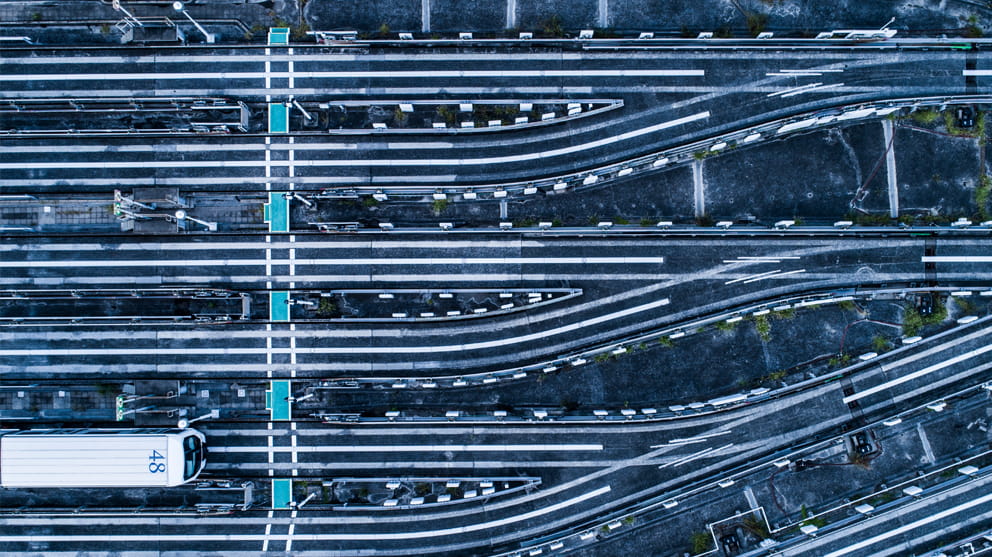 Aerial view of railroad tracks