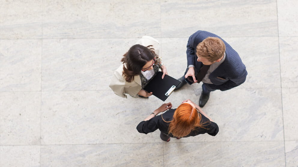 View from above of business team discussing