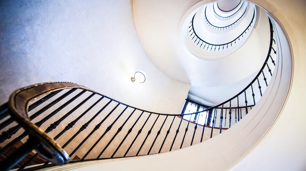 View from below of spiral staircase