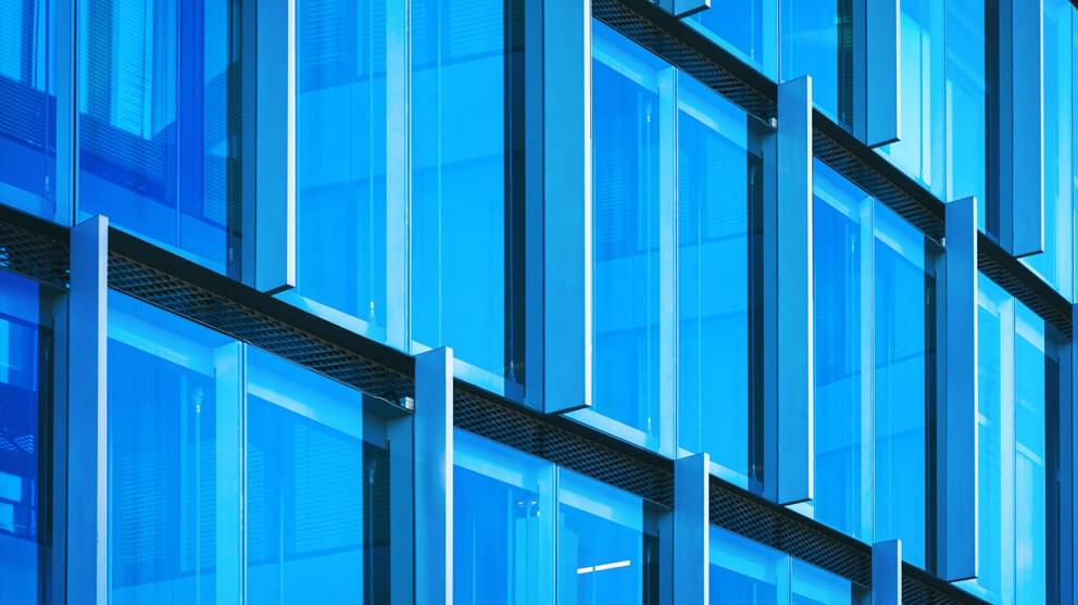Windows of modern futuristic blue glass
